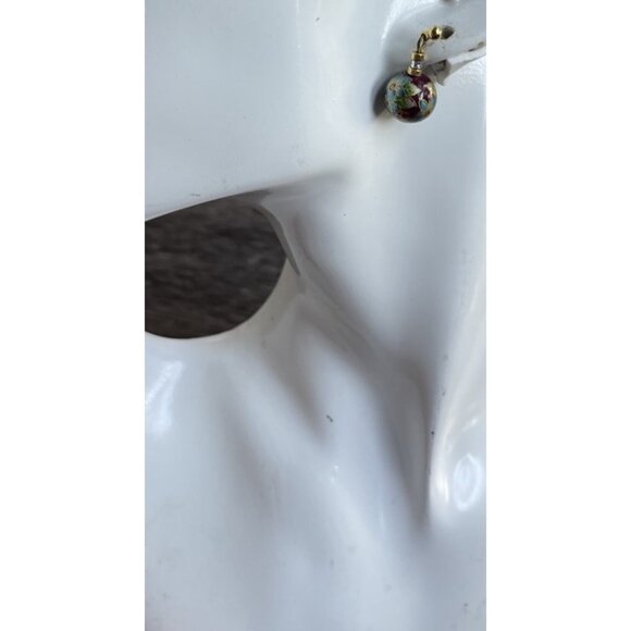 Vintage Cloisonne Earrings Carnelian Earrings Enamel Red White Round Dangle 1” - Picture 12 of 12